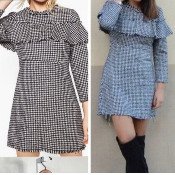 ZARA Woman Houndstooth Flannel Mini Dress - Picture 4 of 10
